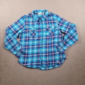 River Rose Shirt Womens Large Blue Plaid‎ Button Up Flannel Outdoor Gorpcore